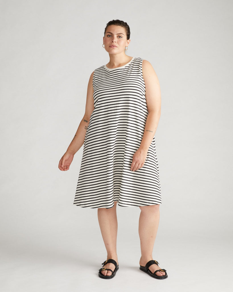 Bay Breton Stripe Sleeveless Dress - Ecru/Black Stripe (00 - 40) - Hyperbole