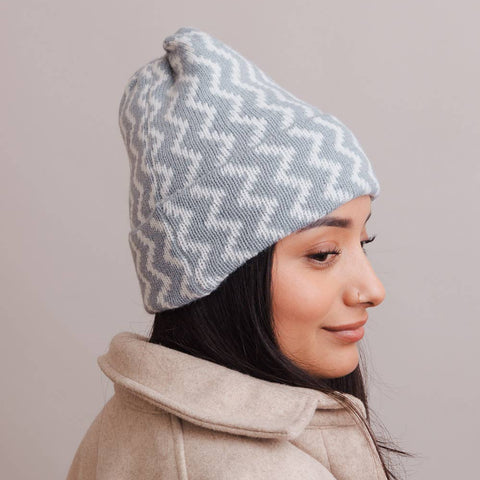 Blue Zigzag Knit Beanie - Hyperbole