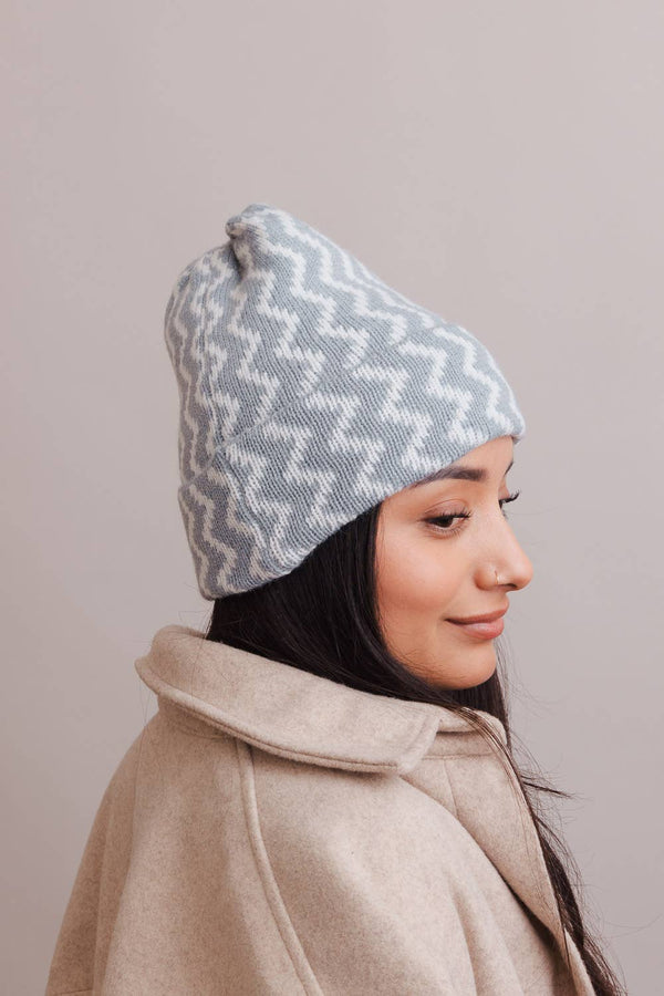 Blue Zigzag Knit Beanie - Hyperbole