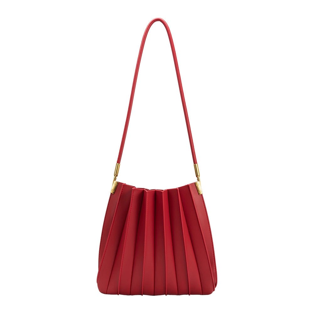 Carrie Pleated Vegan Shoulder Bag - Brick Red - Hyperbole