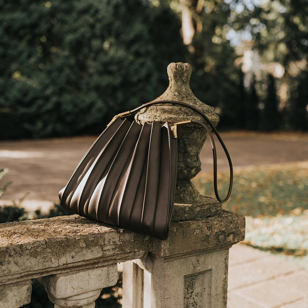 Carrie Pleated Vegan Shoulder Bag - Brick Red - Hyperbole