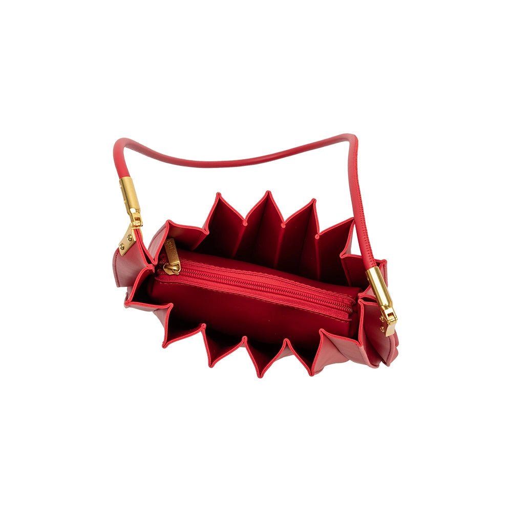 Carrie Pleated Vegan Shoulder Bag - Brick Red - Hyperbole