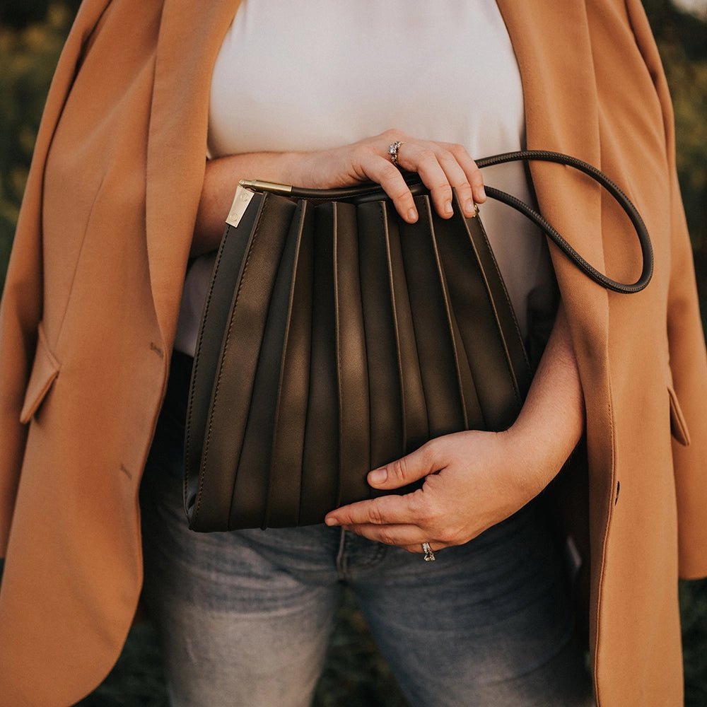 Carrie Pleated Vegan Shoulder Bag - Brick Red - Hyperbole