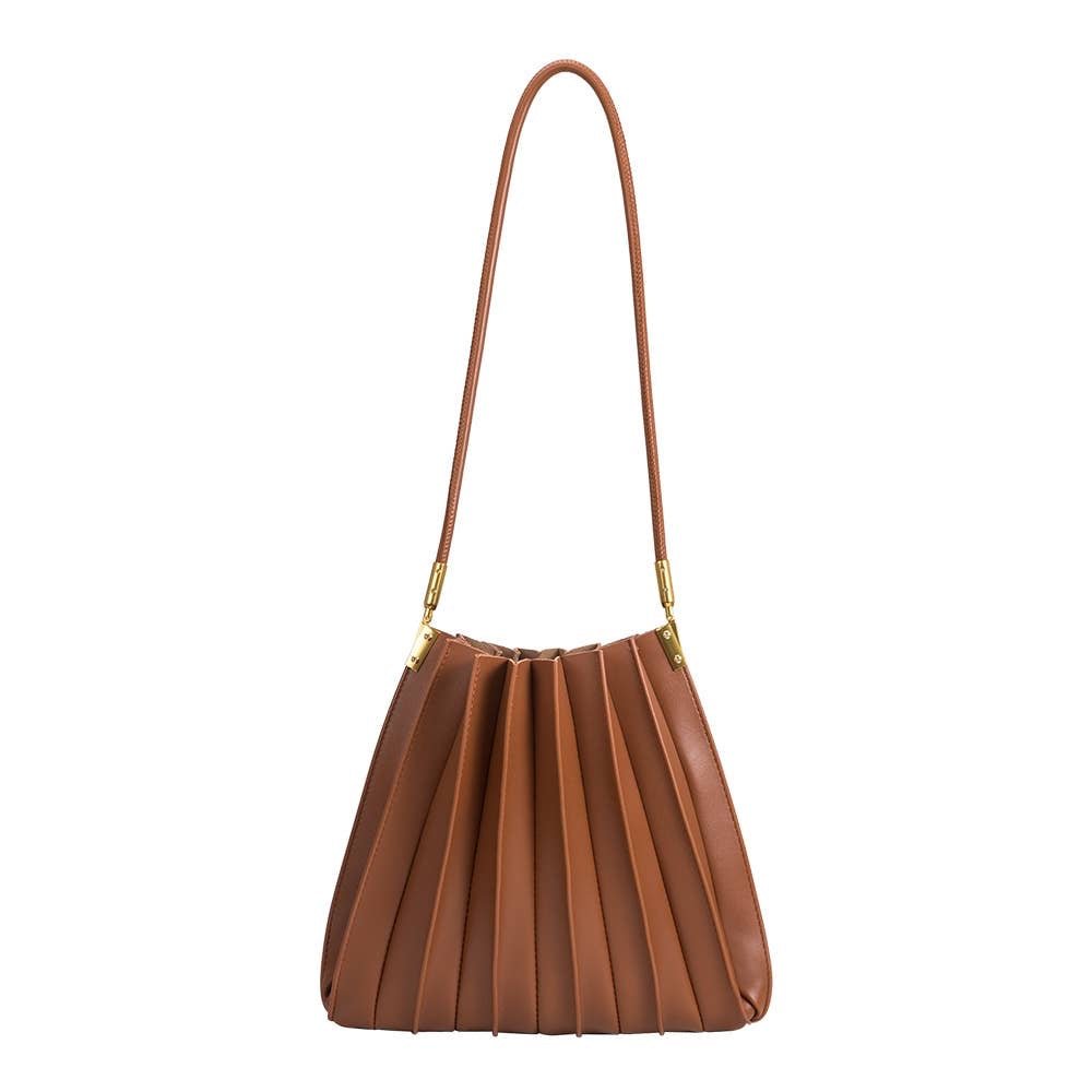 Carrie Pleated Vegan Shoulder Bag - Brick Red - Hyperbole