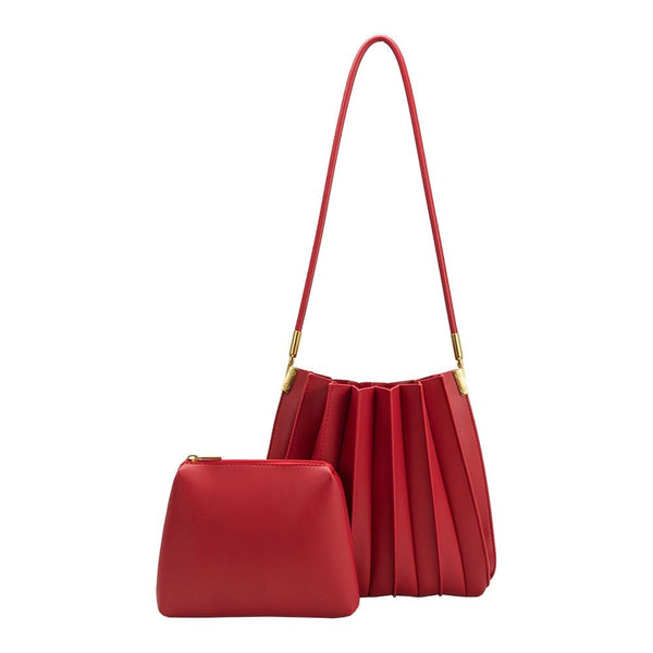 Carrie Pleated Vegan Shoulder Bag - Brick Red - Hyperbole