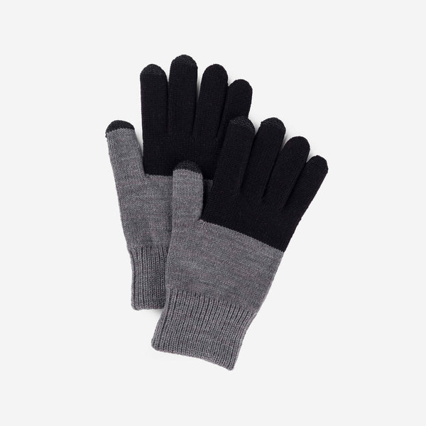 Colorblock Knit Touchscreen Gloves - Black Grey - Hyperbole