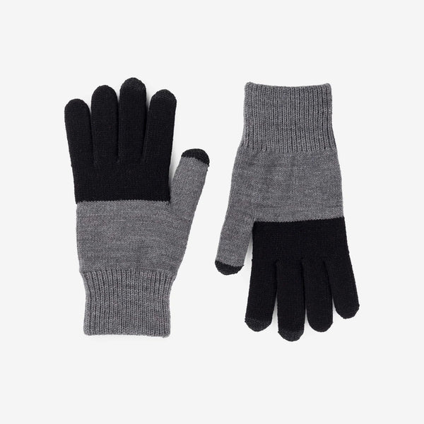 Colorblock Knit Touchscreen Gloves - Black Grey - Hyperbole