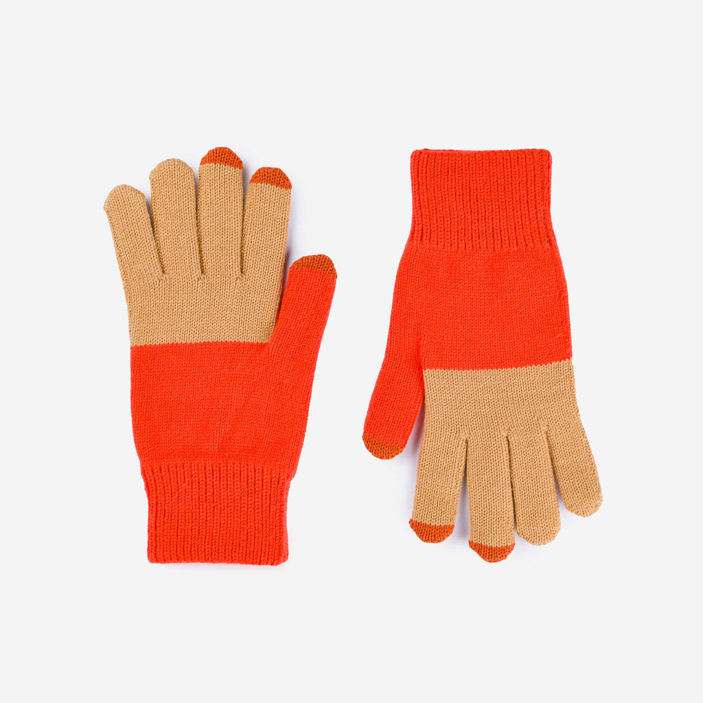 Colorblock Knit Touchscreen Gloves - Camel Poppy - Hyperbole