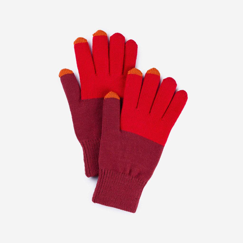 Colorblock Knit Touchscreen Gloves - Ruby Red - Hyperbole