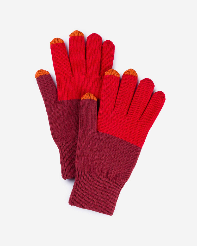 Colorblock Knit Touchscreen Gloves - Ruby Red - Hyperbole