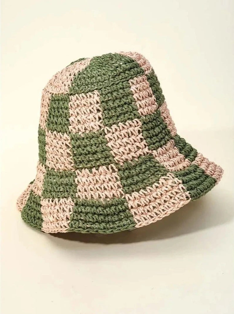 Maisy Straw Braided & Checkered Bucket Hat - Hyperbole