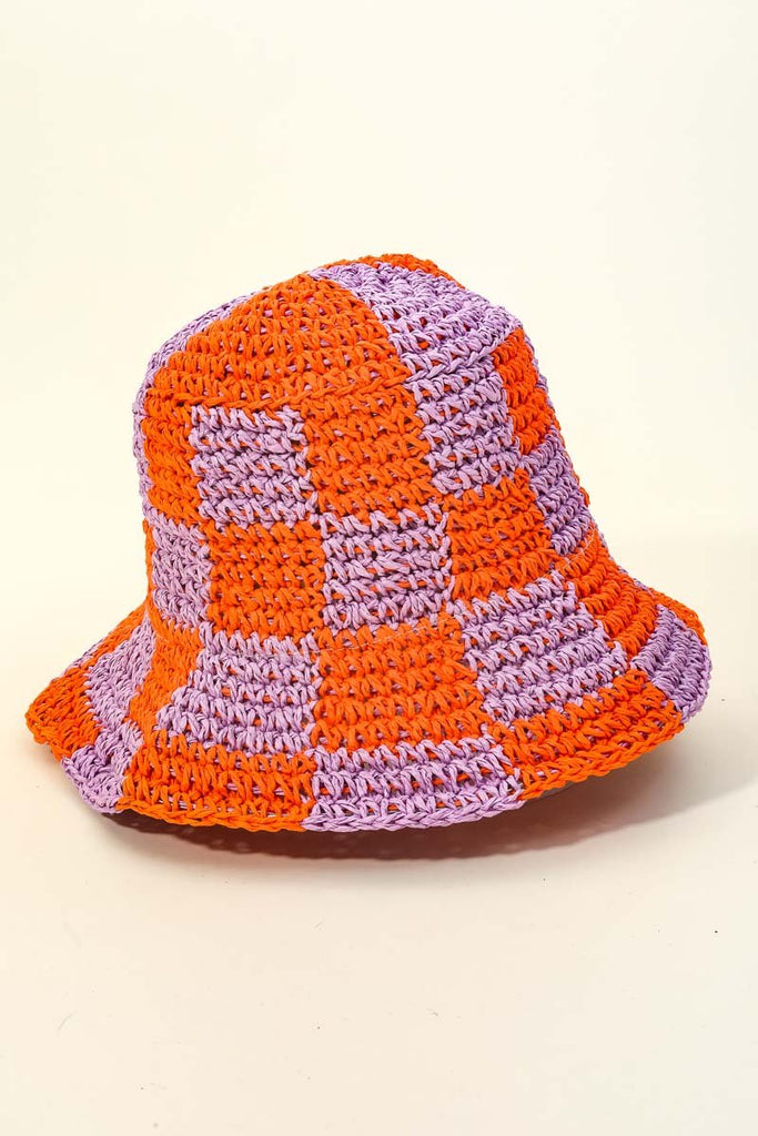 Maisy Straw Braided & Checkered Bucket Hat - Hyperbole