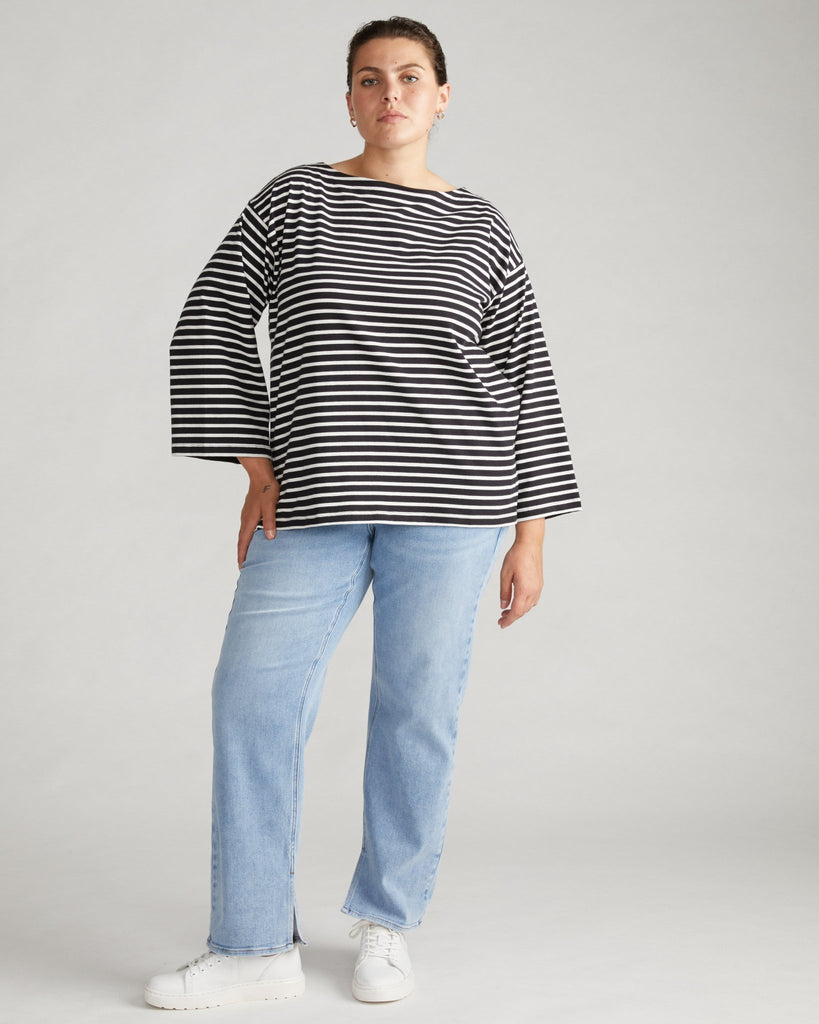 Montauk Breton Stripe Bell Sleeve Top - Black/White Stripe (sizes 00 - 40) - Hyperbole