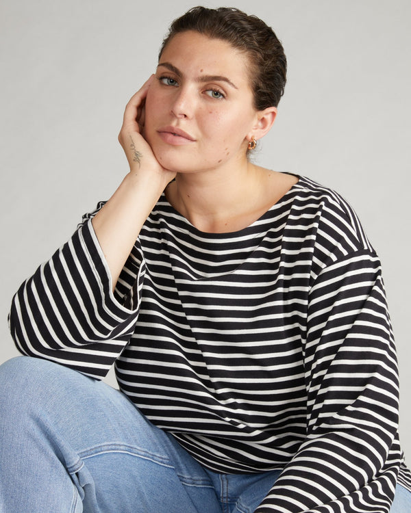 Montauk Breton Stripe Bell Sleeve Top - Black/White Stripe (sizes 00 - 40) - Hyperbole