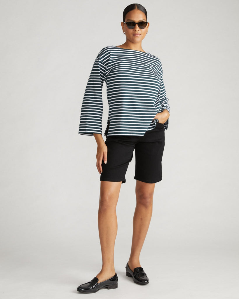 Montauk Breton Stripe Bell Sleeve Top - Deep Sea/White Stripe (sizes 00 - 40) - Hyperbole