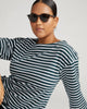 Montauk Breton Stripe Bell Sleeve Top - Deep Sea/White Stripe (sizes 00 - 40) - Hyperbole