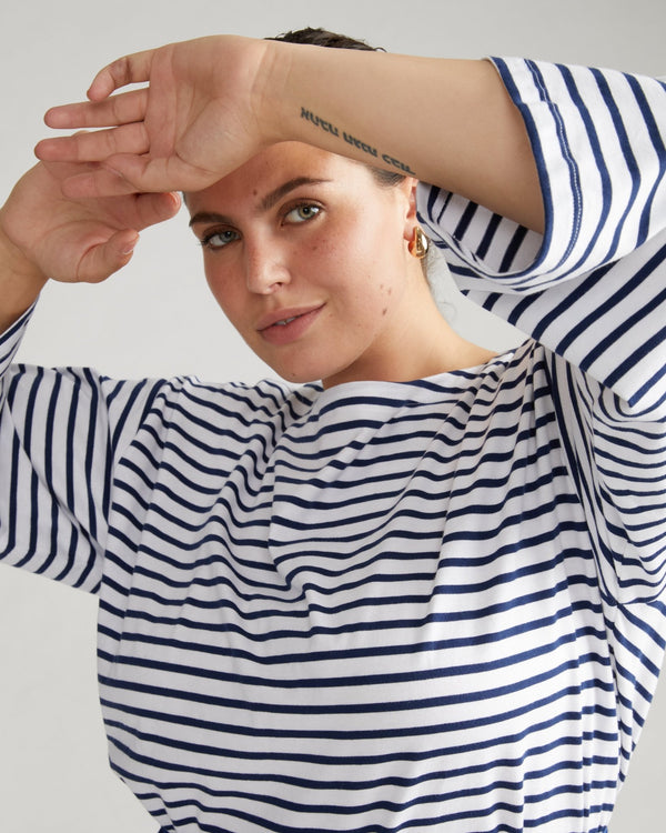 Montauk Breton Stripe Bell Sleeve Top - White/Cenote Stripe (sizes 00 - 40) - Hyperbole