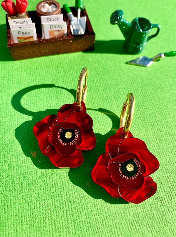 Poppy Flower Hoop Earrings - Hyperbole