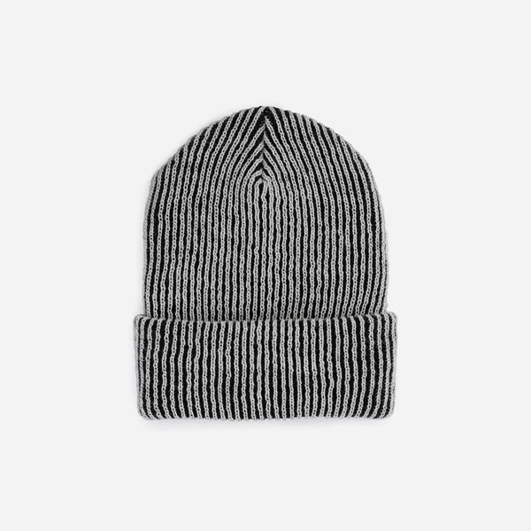 Simple Rib Knit Beanie - Black White - Hyperbole