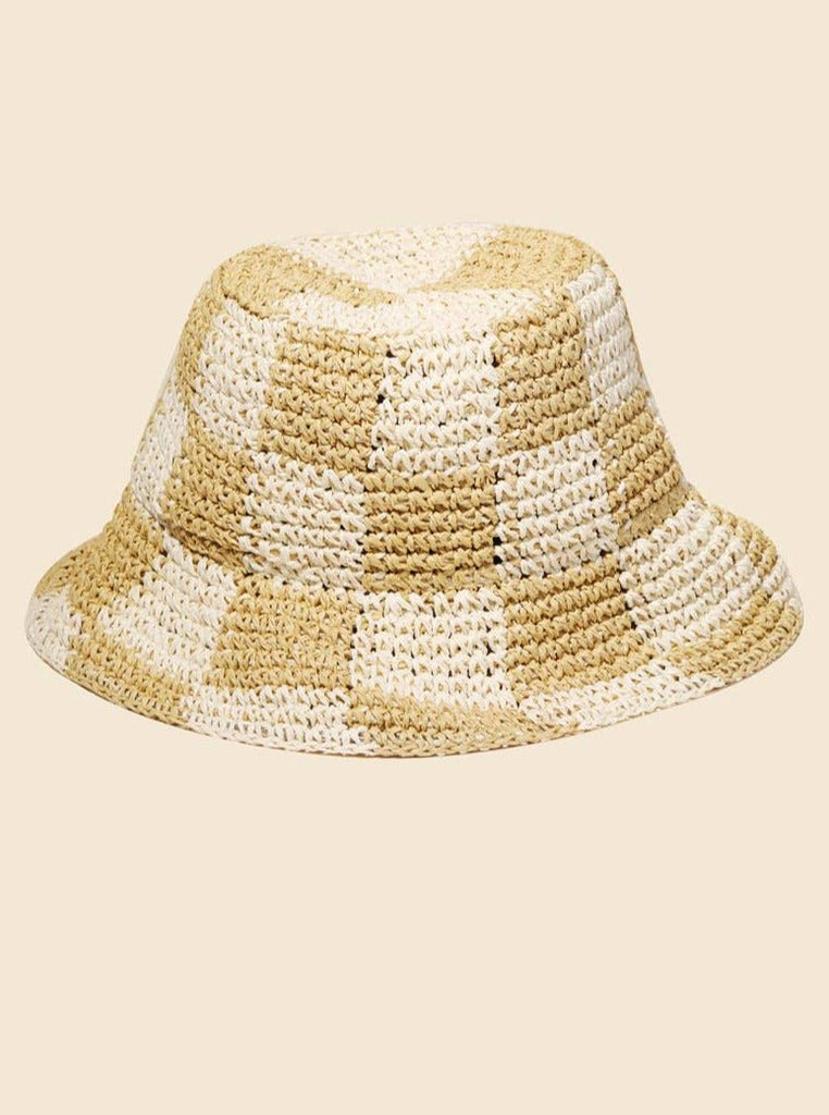 Straw Braided & Checkered Bucket Hat - Hyperbole